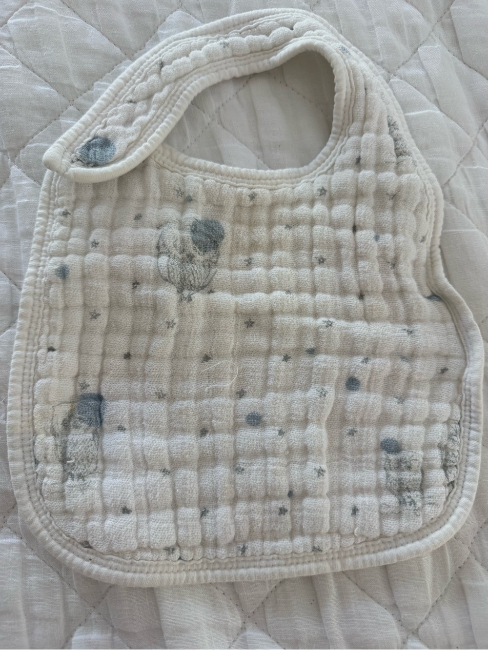 aden + anais Cream Quilted Bib with Gray Star & Balloon Motifs